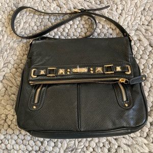 NWOT Rafe large black leather purse w/gold detail
